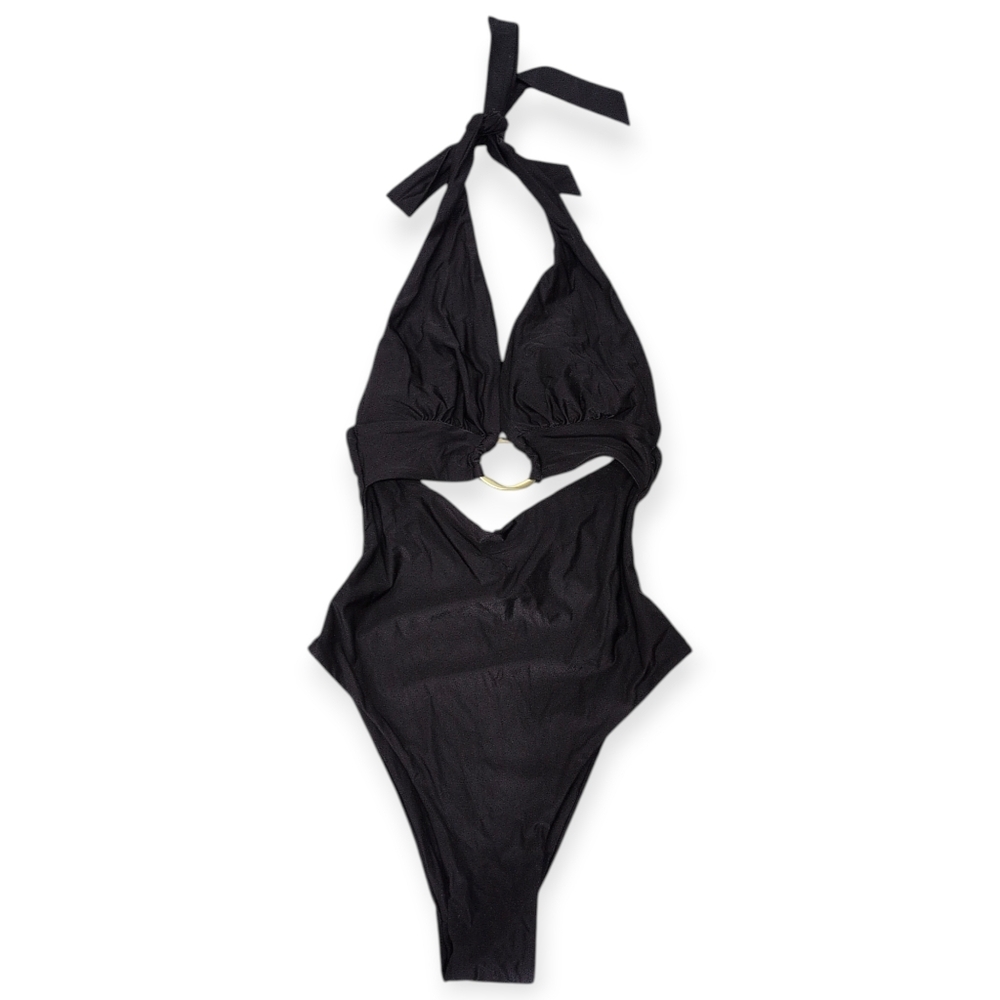 TALA Black Halter Plunge Gold Ring Bikini Swimsuit - Picture 5 of 7